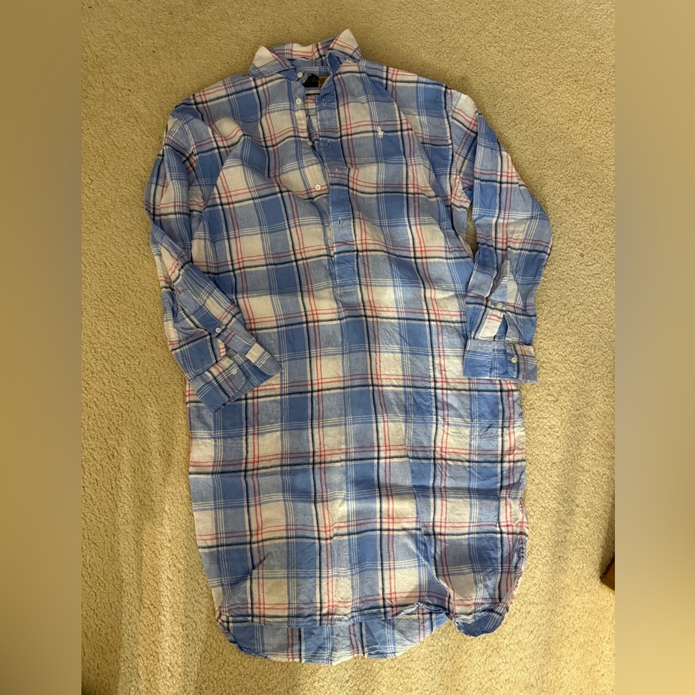 Polo Ralph Lauren Blue Plaid Women's Dress Linen